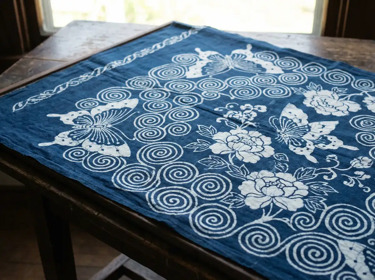 展示蜡染独特冰裂纹的布料 - 少妇视频